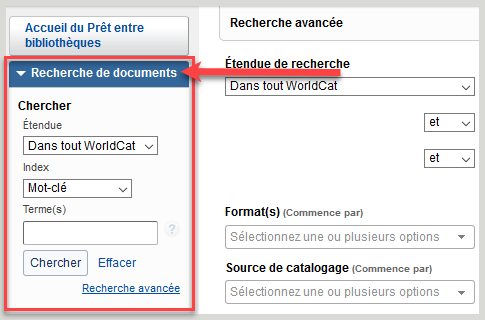 (ENGLISH COMMENT) Screenshot of the WorldShare Interlibrary Loan interface with the Discover items section called out