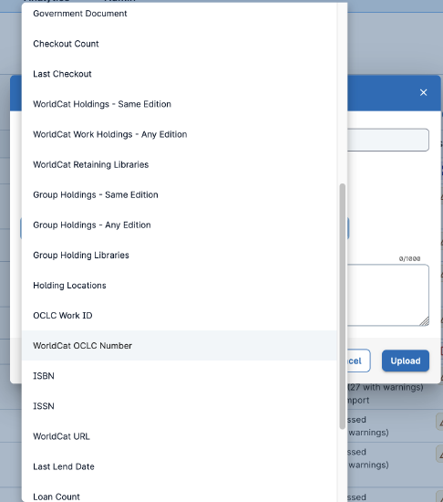 Liste déroulante des en-têtes