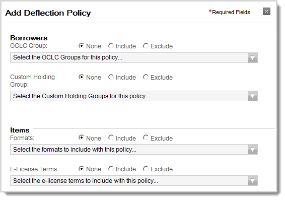 (ENGLISH COMMENT) Screenshot of options in user interface for adding deflections policy information.