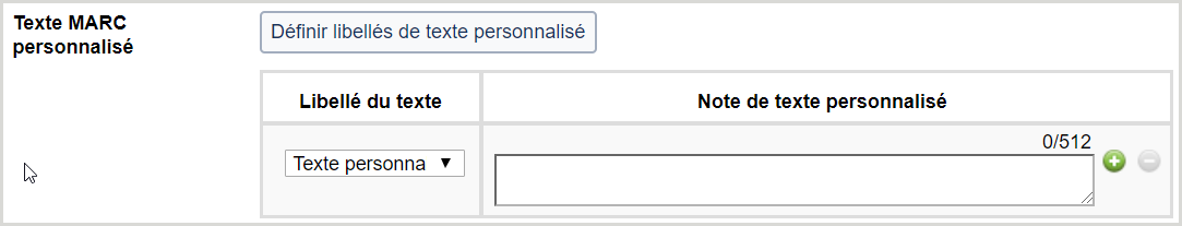 Libellés d'étiquette MARC personnalisés