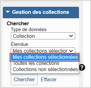 Option Mes collections sélectionnées de Gestion des collections
