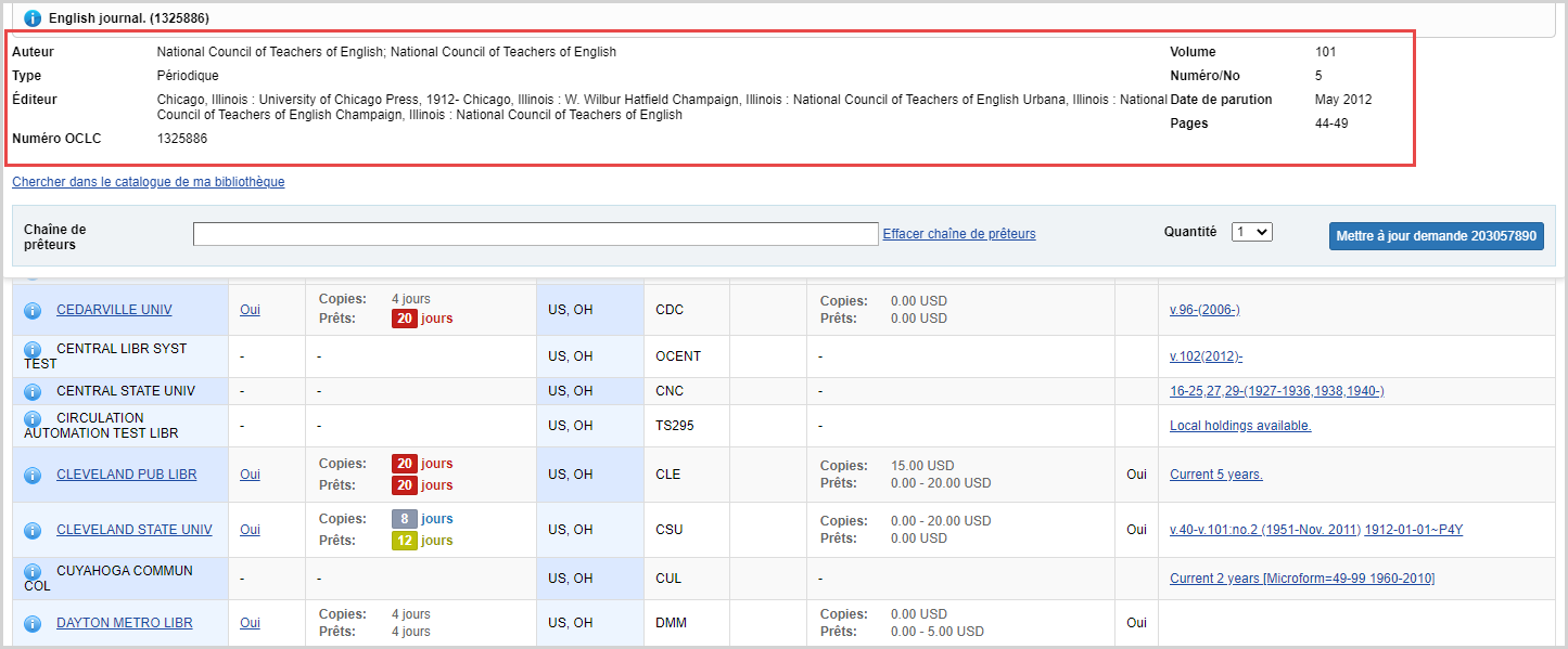 (ENGLISH COMMENT) Screenshot of the holdings screen, calling out the citation information needed for copy requests.