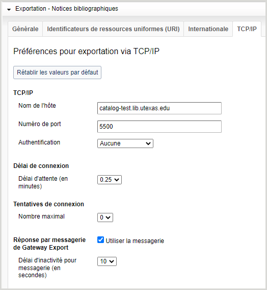 Onglet TCP/IP