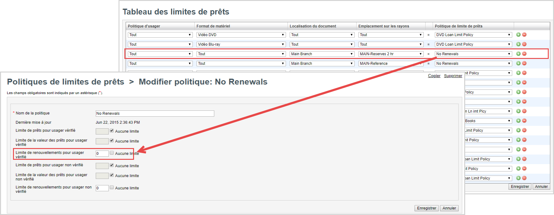 (ENGLISH COMMENT) Screenshot of the Loan Limit Matrix highlighting how to edit Loan Limit Policy