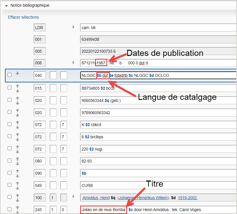 Éléments de données utilisés lors de la correspondance