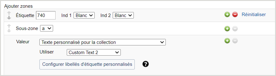 Champ de texte personnalisé pour la collection